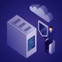 data network concept data network dataserver businessman holding shield cloud storage vector illustration